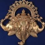 Pure Brass Trimukhi Ganapati | 17.5" x 15.7" Wall Hanging | 7.17 kg | Three-Faced Divine Form | Sacred Hindu Art | Temple Grade | Jaipurio